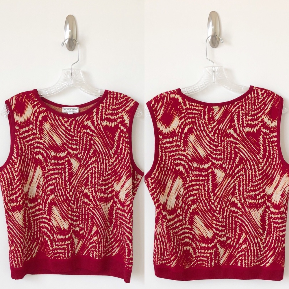 St. John Red/Silver/Gold Sleeveless Sweater Shell